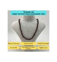 SERTİFİKALI Granat Lal Doğal Taş 6mm Makrome Kolye 45cm- 55cm Ayarlanabilir Ölçü