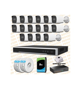 Provzen Hikvision 16 Kameralı 4MP IP Hibrit ColorVu Güvenlik Kamerası Mikrofonlu  Olay Anında bildirim