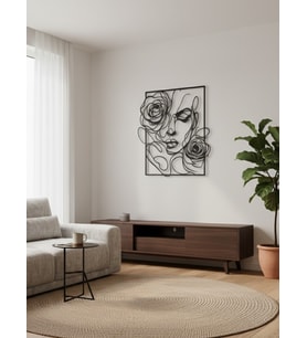 Metal Duvar Tablosu Kadın Figürü Gül Sanatı Line Art Modern Soyut Dekoratif Aksesuar