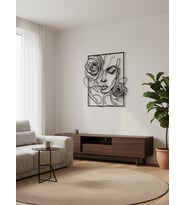 Metal Duvar Tablosu Kadın Figürü Gül Sanatı Line Art Modern Soyut Dekoratif Aksesuar