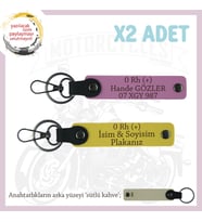 Motosikletçiye Hediye, İsim Plaka, 0 Rh (+) Kan Grubu Yazılı Acil Durum x2 Anahtarlık, Sarı-Pembe-SK (Çok Renkli)