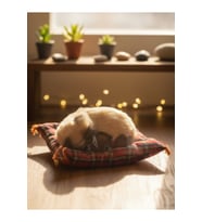 Peluş Yavru Kedi Oyuncak Minder Üstünde Uyuyan Kedi Küçük Boy 10 x 11