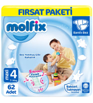 Molfix 4 Beden Bebek Bezi Fırsat Paketi 62 Adet