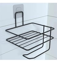 Tuvalet Kağıdı Tutacağı Siyah Modern Metal Tasarım Yapışkanlı Yedek Raf