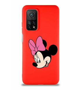 Xiaomi Mi 10T Soft Premier Kapak Minnie Mouse-B Tasarımlı Silikon Kılıf - Kırmızı (Şeffaf)