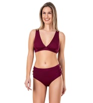 Endeep Kadın Yüksel Bel Düğme Aksesuarlı Bordo Bikini Takımı