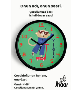 İsme Özel Scooterlı Artist Maymun Çocuk Odası Duvar Saati Orta Boy 30 cm Siyah Camlı Sessiz