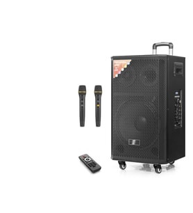 Çift Karaoke Mikrofonlu Bluetooth Hoparlör Fm Radyo 120W 12 İnç Kumandalı Ahşap NDR412