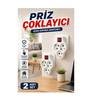 Anahtarlı 3’lü Duvar Tipi Priz Çoklayıcı – Kablosuz 2’li Set