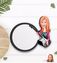 BK Gift Kişiye Özel Kadın Gitarist Karikatürlü Ahşap Bardak Altlığı-1