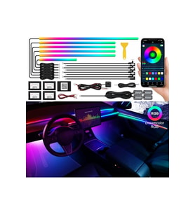 Araç Içi Ambiyans Aydınlatma Sistemi 18 In 1 Rgb Led Bluetooth Destekli - Müzik Ve Ses Duyarlı