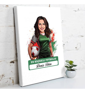 Kişiye Özel Hediye Karikatürlü En Başarılı Kadın Futbolcu Kanvas Tablo