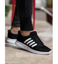 Ghattix 4 Çizgili Erkek Sneaker Ayakkabı (Siyah - Beyaz)