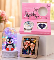 Kişiye Özel Fotoğraflı Renkli Led Işıklı Fanus & İstiridye İnci Kolye Hediye Seti (Model 9)