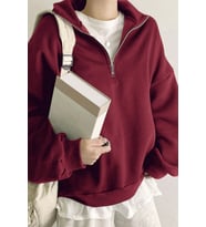 Ghassy Co. Kadın Pamuklu Oversize Silver Yarım Fermuarlı Sweatshirt (Bordo)