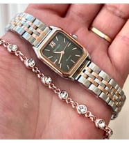 Ferrucci Milano Zarif Minimal Kare Kasa Çelik Kadın Kol Saati+Bileklik Hediye (Siyah-Rose Gold)