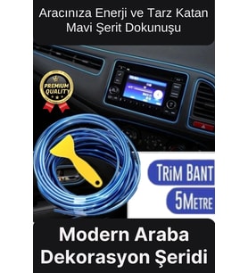Premium Dekoratif Modern Canlı Görünüm Araç İçi Torpido Kapı Döşeme Fitili 5 Metre Mavi Trim Şeridi