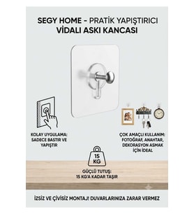 Şeffaf Duvara Monte Vida Kancaları Iz Bırakmayan Asma Çivi Kancaları 4 Adet
