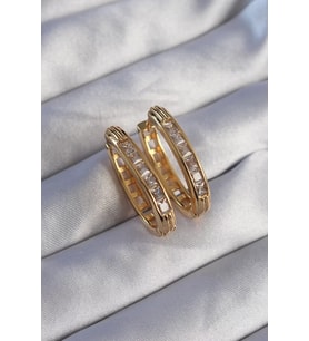 Pirinç Gold Renk Zirkon Taşlı Oval Model Küpe - TJ-BKP9079