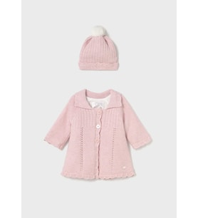 Mayoral Newborn Kız Bebek Örgü Uzun Hırka Ve Şapka Pembe