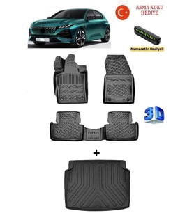 Rizline Peugeot 308 2022 Sonrası Uyumlu 3D Havuzlu Paspas ve Sabit Zemin Bagaj Havuzu Seti ASMA KOKU VE NUMARATÖR HEDİYELİ