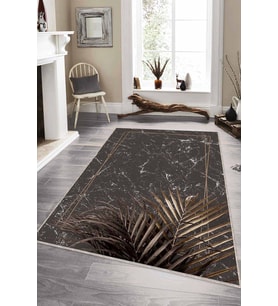 Kahverengi Modern Klasik Kaymaz Tabanlı Dekoratif Halı RV187 - 100 x 160 cm