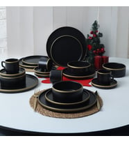 Keramika Mat Siyah Gold Fileli Stackable Yemek / Kahvaltı Takımı 20 Parça 4 Kişilik
