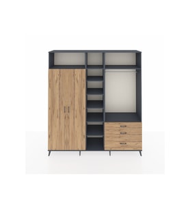 Hyperion Gardrop 9 Raflı 3 Çekmeceli 2 Askılı 220x44x243 Antrasit-Çam/Çam