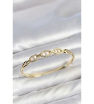 Gold Renk Gemi Zinciri Model Zirkon Taşlı Kadın Kelepçe Bileklik TJ-BB8625