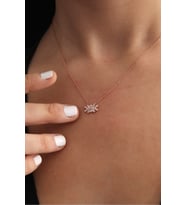 925 Ayar Gümüş Rose Kaplama Beyaz Zirkon taşlı Baget  Kolye