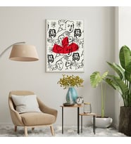 Kırmızı Siyah Kalabalık Duvar Tablosu Çerçeveli 3'lü Set Beyaz Renk 35 x 50 Boyut/Ebat (Standart)
