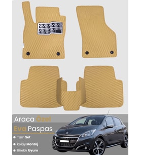 PEUGEOT 208 (2012-2019) Uyumlu EVA Paspas Tam Set–Araca Özel,Oto Paspas,Kolay Montaj