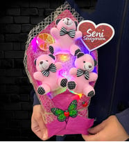 Renkli Led Işıklı Seni Seviyorum Pembe Ayıcıklı Premium Peluş Ayıcık Buketi (Model 5)