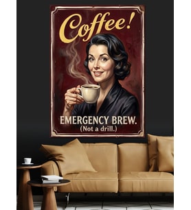 Coffee Emergency Brew Retro Tabela Dekoratif Kanvas - Mdf Ahşap Tablo