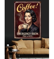 Coffee Emergency Brew Retro Tabela Dekoratif Kanvas - Mdf Ahşap Tablo