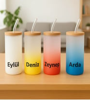BK Gift Kişiye Özel İsimli 4 Renk Pipetli Buzlu Cam Bardak 600ml - 1, Yeni İş Hediyesi, Çocuklara Özel Hediye