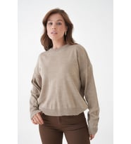 Kadın Bisiklet Yaka Oversize Triko Kazak (Açık Vizon)
