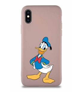 Apple iPhone X Soft Premier Kapak Donald Duck-C Tasarımlı Silikon Kılıf - Pudra (Şeffaf)