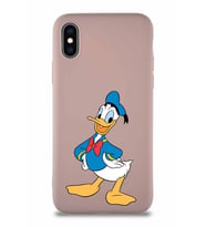 Apple iPhone X Soft Premier Kapak Donald Duck-C Tasarımlı Silikon Kılıf - Pudra (Şeffaf)