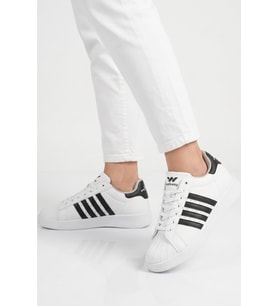 Walkway Beyaz Siyah Bağcıklı Cilt Hafif Unisex Spor Ayakkabı Senti G