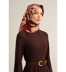 Çiçek Desenli Saf İpek Sura Eşarp 9304 (Bordo)