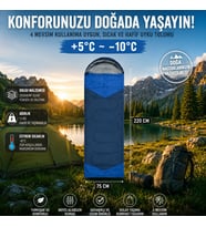 4 Mevsim Uyku Tulumu +5°C -10°C Kamp Uyku Tulumu Nefes Alabilen Kumaş LACİVERT
