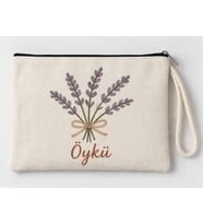 Kişiye Özel Lavanta Buketi Baskılı Fermuarlı Makyaj Çantası Bozuk Para Cüzdanı Clutch