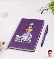 BK Gift Kişiye Özel Erkek Diş Hekimi Karikatürlü Mor Termo Deri Defter Kalem Seti Model 3