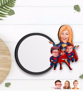 BK Gift Kişiye Özel Süper Anne ve Süper Çocuklar Karikatürlü Ahşap Bardak Altlığı-1