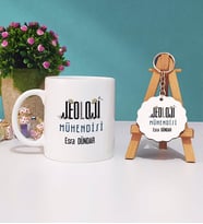 Jeoloji Mühendisi Kupa Bardak ve Anahtarlık (Beyaz)