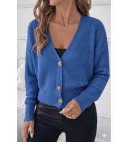 pilelistore- Düğme Detay Triko Bluz (Mavi)