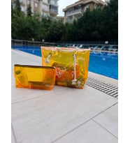 Orange Rengi Baskılı Şeffaf Plaj Çantası