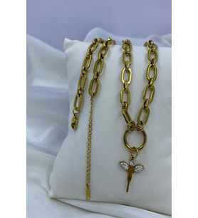 GOLDEN ZİRKON ANGEL ÇELİK KOLYE 45 CM