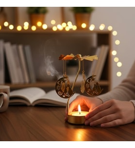 Isı İle Dönen Dekoratif Yıldız Tasarımlı Metal Tealight Mumluk